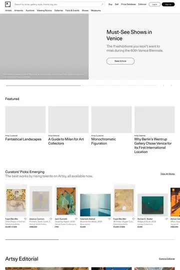Artsy website homepage