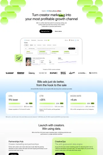 Billo website homepage