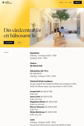 Atrium Vårdcentral website homepage