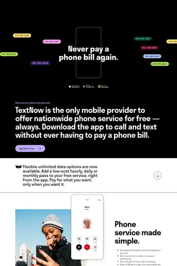TextNow website homepage