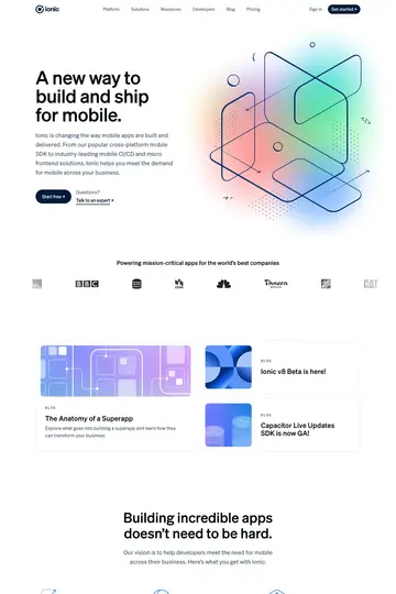 Ionic website homepage