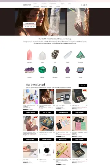 Crystals website homepage