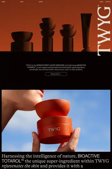 TWYG Skincare website homepage