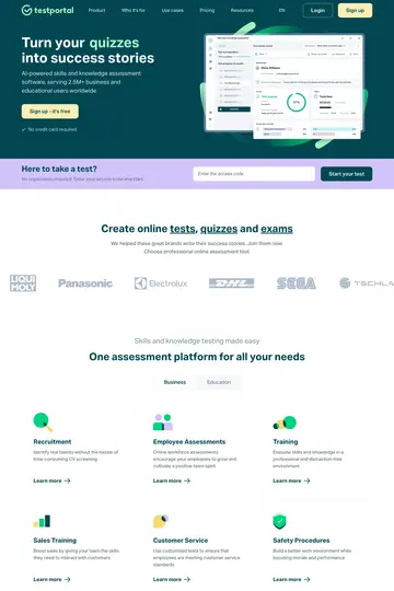 Testportal website homepage
