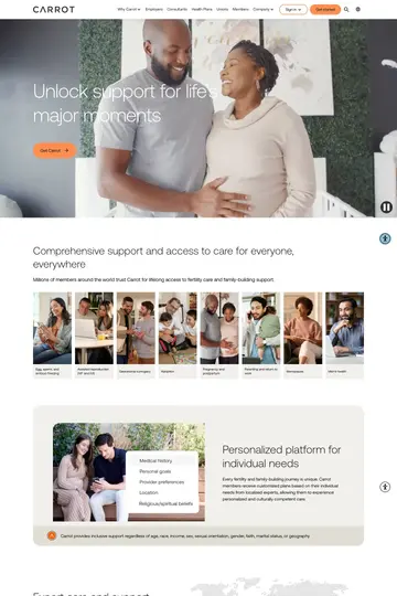 Carrot Fertility website homepage