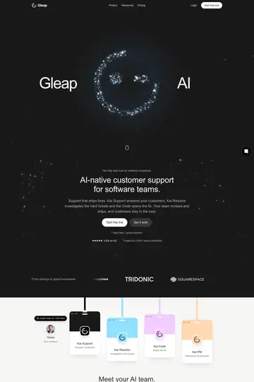 Gleap website homepage