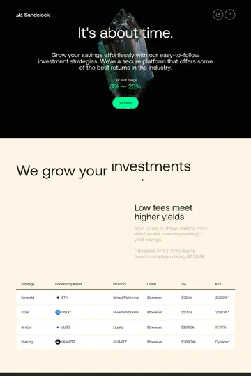 Sandclock website homepage