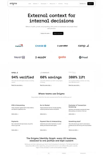Enigma website homepage