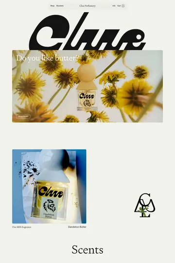 Clue Perfumery website homepage