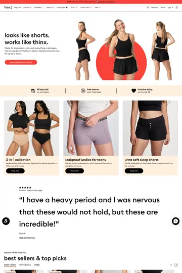Thinx website homepage