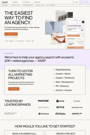 Breef website homepage
