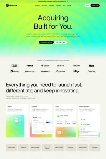 Highnote website homepage