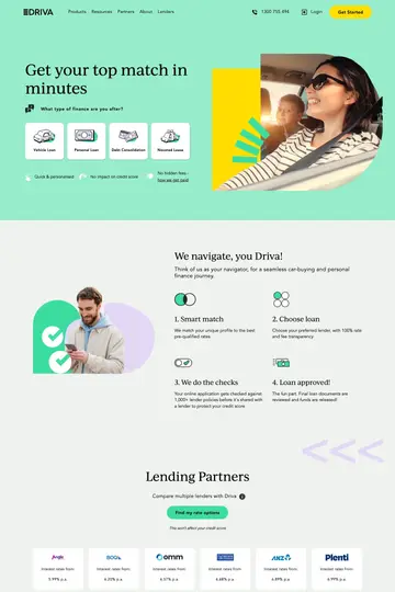 Driva website homepage
