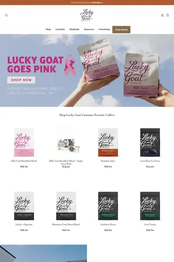 Lucky Goat Coffee Co. website homepage