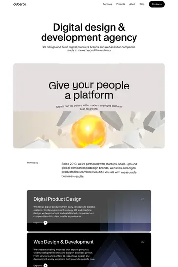 Cuberto website homepage