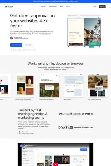 Pastel website homepage