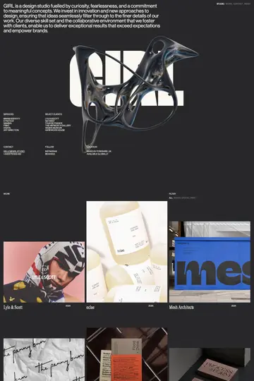 GIRL Studio website homepage