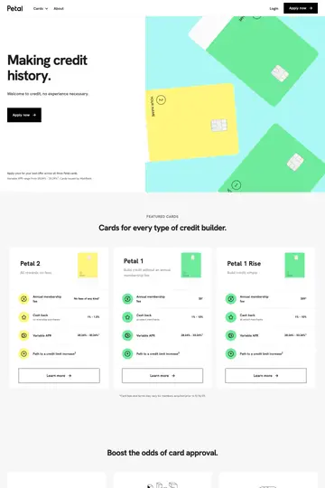 Petal Card website homepage