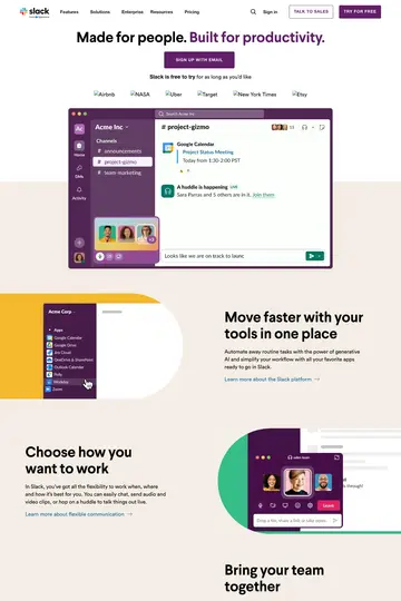 Slack website homepage