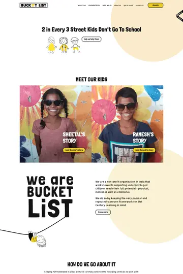 Bucket List website homepage