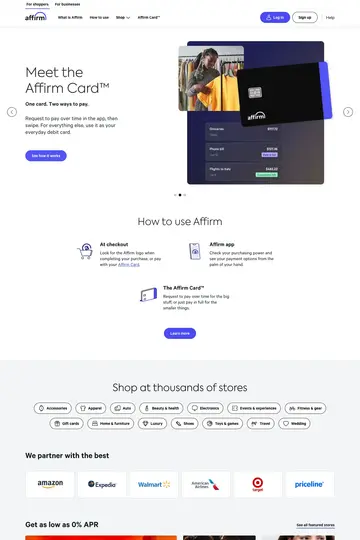 Affirm website homepage