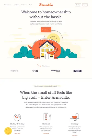 Armadillo Home Warranties website homepage