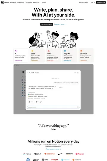 Notion website homepage