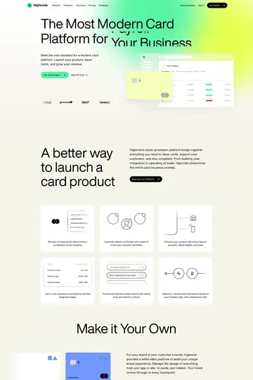 Highnote website homepage