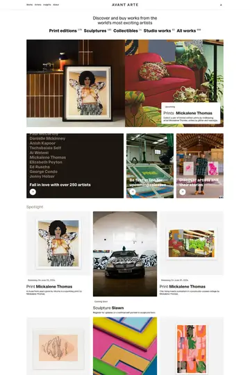 Avant Arte website homepage