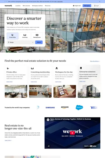 WeWork website homepage