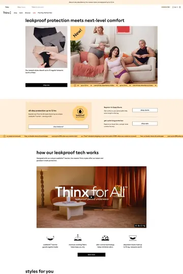 Thinx website homepage