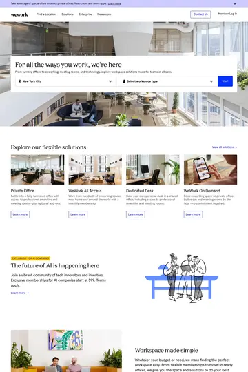 WeWork website homepage