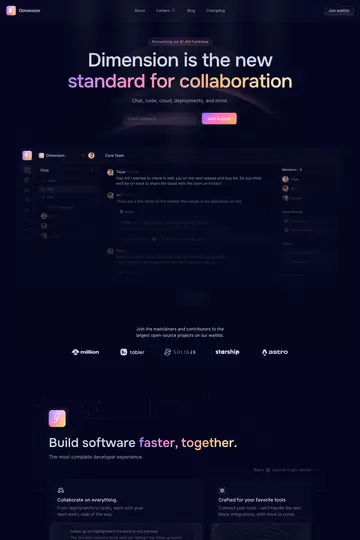 Dimension website homepage