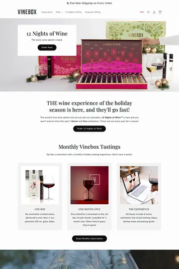 Vinebox website homepage