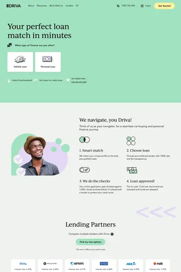 Driva website homepage