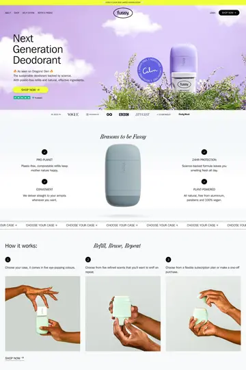 Fussy website homepage
