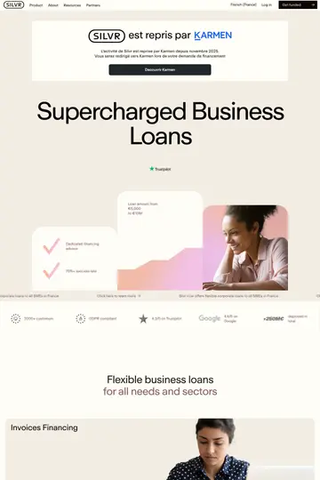 Silvr website homepage