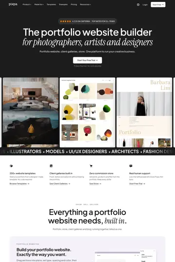 Pixpa website homepage