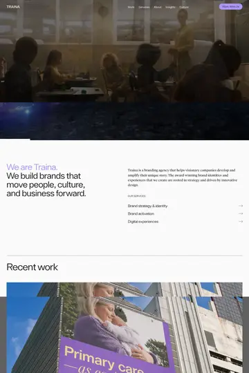 Traina website homepage