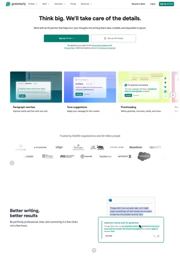 Grammarly website homepage