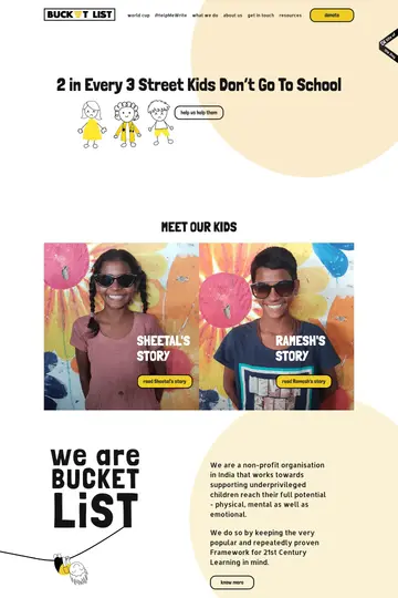 Bucket List website homepage