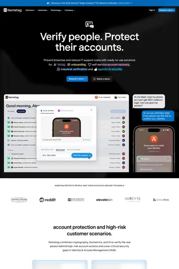 Nametag website homepage