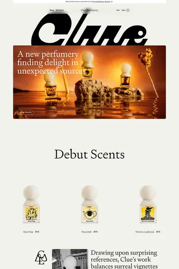 Clue Perfumery website homepage