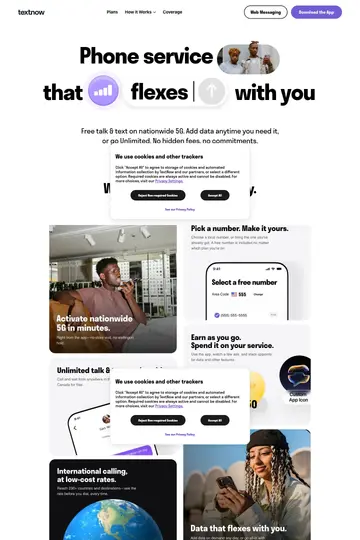 TextNow website homepage
