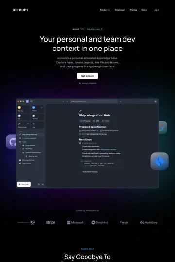 acreom website homepage