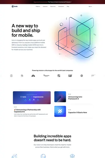 Ionic website homepage