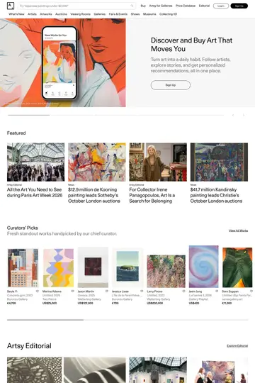 Artsy website homepage