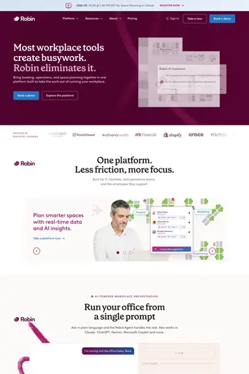 Robin website homepage