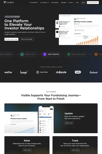 Visible website homepage