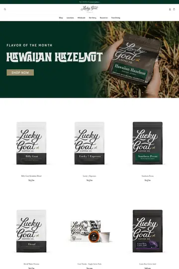 Lucky Goat Coffee Co. website homepage
